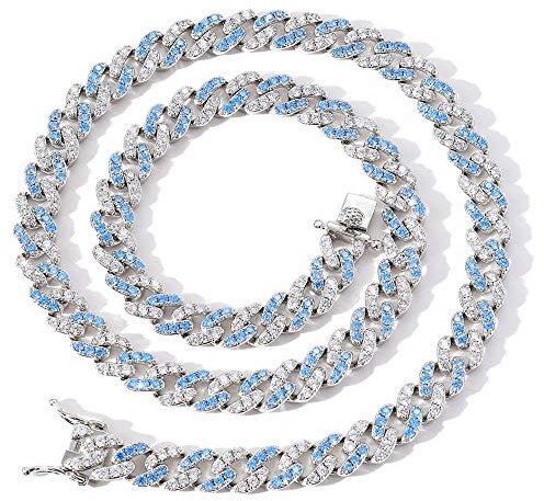 Fantex 9mm Iced Out Blue CZ Diamant Miami Cuban Link Ketten, vergoldetes Armband und Halskette Hip Hop Schmuck für Männer & Frauen (18)