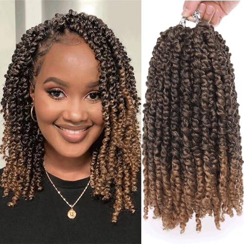 Xtrend Passion Twist Haar 12 Zoll kurzes vorgedrehtes Passion Twist Haar 8 Packungen Ombre Brown Pre-Loop Häkelborten Bomb Twist Haarverlängerungen T27#