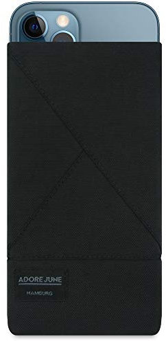 Adore June Tasche Triangle kompatibel mit iPhone 13 / iPhone 13 Pro/iPhone 12 / iPhone 12 Pro, Elegante Handytasche aus widerstandsfähigem Textil-Stoff mit Display-Reinigungseffekt, Schwarz