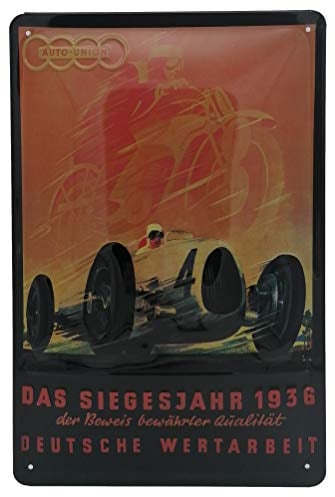 LUCKYLINDE geprägtes Blechschild passend für AUTOUNION Fahrzeug und Auto Fans, Deko Werkstatt, Garagen Oldtimer Schild 20 x 30 cm (Siegesjahr)