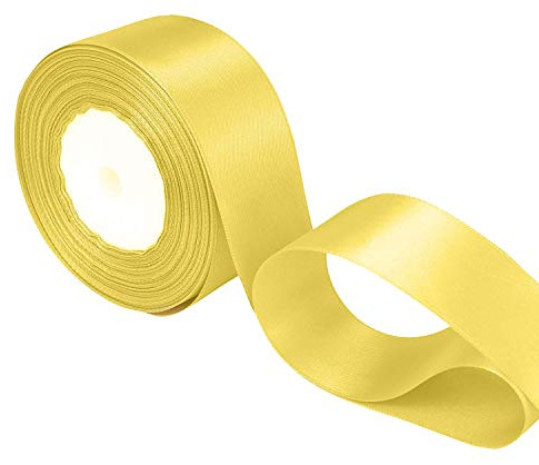 WedDecor Yellow Ribbon for Gift Wrapping, 50mm x 25 Metres Double Sided Polyester Satin Ribbon Roll for Christmas, Wedding, Crafting, Sewing, Hair Bow, Birthday Cake Decoration | Satin Ribbon for Gift Wrapping, Christmas, Wedding, Crafting, Hair Bow, Sewing, Birthday Cake Decoration