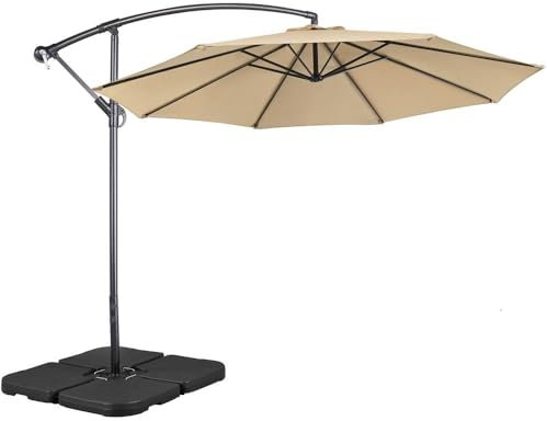 Yaheetech 2.9m Garden Cantilever Parasol with Crank Handle - Banana Hanging Umbrella Including 4 Piece Fillable Base Weights Tan