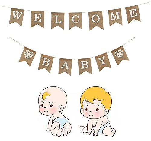 Rustikale Sackleinen Banner, Willkommene Baby Fahnen, Welcome Baby Banner, Babyparty Wimpelkette, Geschenk Baby Dusche Banner, Briefbanner für die Dekoration von Babypartyfeiern