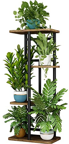 LINZINAR Soporte para plantas de 4 niveles y 5 macetas, estante para plantas de interior, múltiples soportes para jardín, esquina, balcón, sala de estar (4 niveles, 5 macetas, negro)