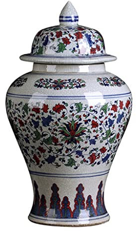 Slow Time Vase de Temple céramique en céramique en Porcelaine Bleue et Blanche, pavillon de Gingembre Chinois Oriental de Jingdezhen (Taille : L)