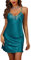 Marvmys Nuisette Femme Sexy Chemise de Nuit Court Dentelle Sling Bretelles Réglable Robe de Nuit A-Bleu M