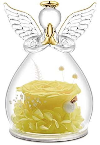 Rose Eternelle sous Cloche, Cadeau Fête des Mères pour Femme Maman Mamie, Décoration d'ange et Fleur Eternelle, Cadeau Romantique Saint-Valentin pour Femme dans Un dôme en Verre