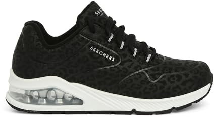 Skechers Damen UNO 2 In-Kat-Neato Sneaker, Black Tonal Leopard Print Durabuck/Mesh Trim, 42 EU