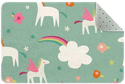 Niedliche magische Einhörner Regenbogen-Teppich, rutschfeste Bodenmatte, Fußmatten für Wohnzimmer, Schlafzimmer, Mädchen, Jungen, Kinderzimmer, Schlafsaal, Kinderzimmer, 78,7 x 50,8 cm