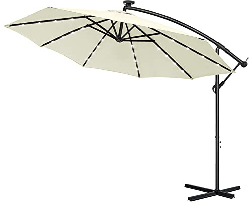 UISEBRT Ombrellone da Giardino Parasole in Alluminio con Manovella a Braccio Retrattile Ombrellone con Protezione UV 40+, per Terrazzo, Balcone (Solare a LED Ø300 cm, Beige)