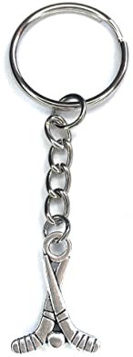 FizzyButton Gifts Hockey Sticks Keyring with Silver Tone Charm and Silver Tone Keychain