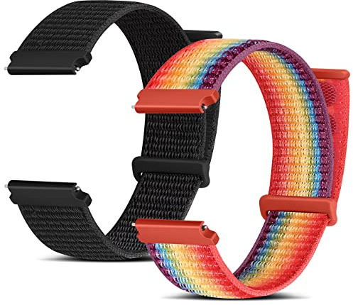 Huamanlou Nylon Watch Straps 16mm 18mm 20mm 22mm Quick Release Watchband for Men and Women, Adjustable Breathable Woven Sport Straps, 2 PACK