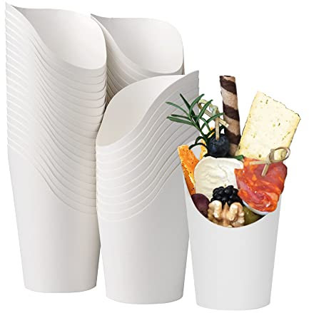 50 pièces 14 oz fournitures de fête jetables frites frites tasse collation fête gobelets en papier kraft pour les buffets de nourriture de fête (Blanc)