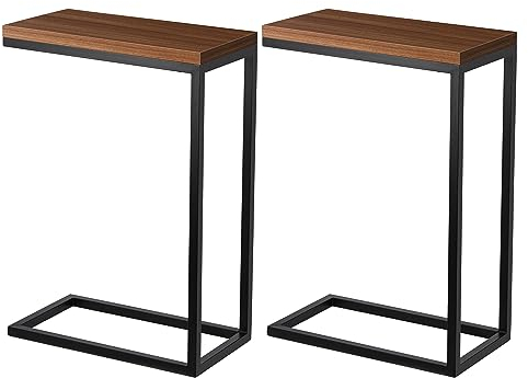 Ribelli Beistelltisch 2er Set, C-Förmiger Sofatisch 45 x 25 x 67 cm (BxTxH), Wohnzimmertisch Holz mit Metallgestell, Couchtisch Kaffeetisch Nachttisch für Schlafzimmer, Wohnzimmer
