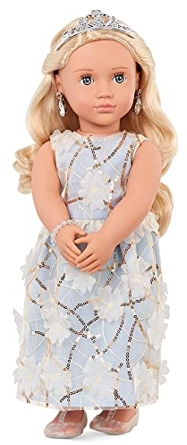 Our Generation Puppe Ellory 46cm | BD31346 | Mit Diadem, Ohrringen, Armband & geblümtem Kleid | Hübsche Blaue Schlafaugen & langem Blondem Haar | Empfohlen ab 3 Jahren, Blond