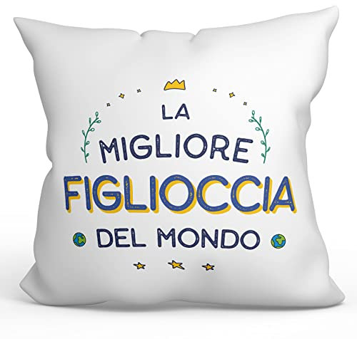 Mugffins Kissen mit Füllung mit Spruch für PATENTOCHTER/PATENKIND - Auf Italienisch - Il Miglior del Mondo - 40 x 40 cm - originelles und lustiges Geschenk