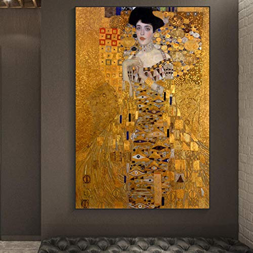 Jianghu Art Gustav Klimt Kuss Kunstdruck auf Leinwand Weltberühmte Ölgemälde Reproduktion Wiener Secession Wandbild Dekoration 85x125cm(33x49in) mit Rahmen