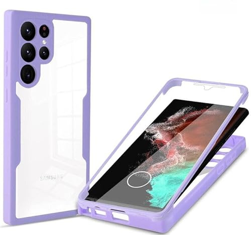 360 Grad Hülle Kompatibel mit Samsung Galaxy S23 Ultra | Handyhülle mit eingebautem Displayschutz für Galaxy S23 Ultra | Lila