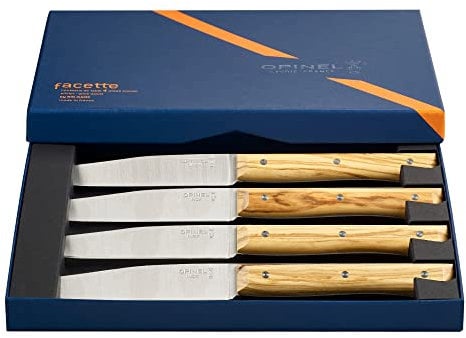 Opinel Facette Ash Tafelmesser-Set, 4-teilig aus rostfreiem MA5 Stahl, 254645