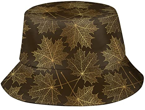 XVBCDFG Ahornblatt Fischerhut Fischerhut Strand Reise Sonnenhut Outdoor Kappe für Unisex Herren Damen, Goldfarbenes Herbst-Ahornblatt, One size
