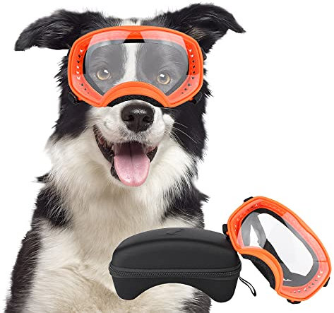 PETLESO Hundebrille Winddichte Hunde Sonnenbrille Hund Schutzbrille mit Verstellbare Band Geeignet für Mittelgroße bis Große Hunde-Orange