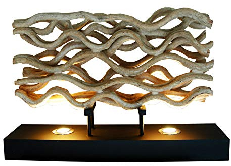Licht-Erlebnisse XXL LED Sideboard-Leuchte aus Treibholz Unikat Handarbeit Design 2xLED 30W Fuß aus Metall in schwarz B:80cm Tischlampe Tischleuchte Lampe