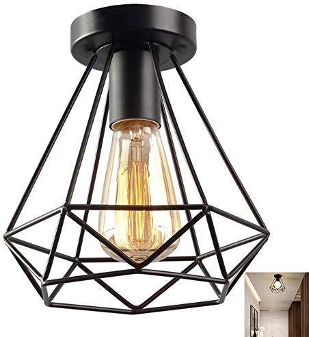 Hängelampe im Vintage Stil Deckenlampe aus Metall zur Nachrüstung, Industrielle E27 Lampe, Eisen, Diamantform, Schwarz Deckenleuchte Retro Pendelleuchte Restaurant Gang Wohnzimmer Schlafzimmer