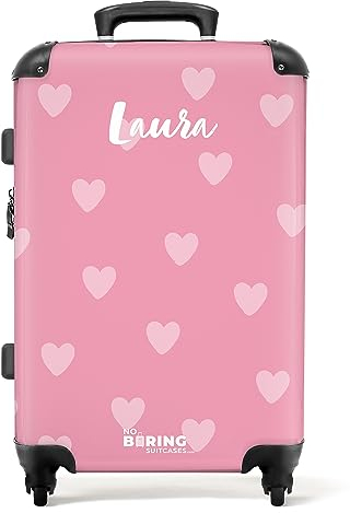 NoBoringSuitcases.com® Kinderkoffer Mädchen - Herzchenmuster - Koffer Kinder Mädchen - Koffer personalisiert 67x43x25cm - Kinder Koffer Madchen - Kinder Trolley Mädchen