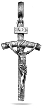 Silverzone77 Jesus Christus Kreuz Sterling Silber 925 Kruzifix INRI Holz Design Großer Anhänger Halskette Charme