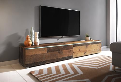 MINIO - Mobile TV Donna, Larghezza 180cm, TV Lowboard, Da Appoggio o Sospeso, Cassettiera TV Per il Soggiorno, Truciolare Laminato, Stile Moderno, Oldwood - senza LED