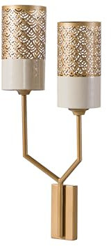 MASSIVMOEBEL24.DE | LOS Angeles Wandlampe aus Metall #82 | glänzendes Weiß trifft auf Mattes Gold | mit stilvollem Lochmuster | 25x12x56 cm | mit Goldener Lackierung und E27-Fassung