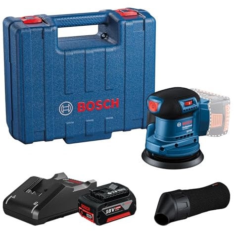 Bosch Professional Sistema da 18 V, levigatrice orbitale a batteria GEX 185-LI (1 batteria GBA 18 V 4,0 Ah, caricatore rapido GAL 18V-40, valigetta)