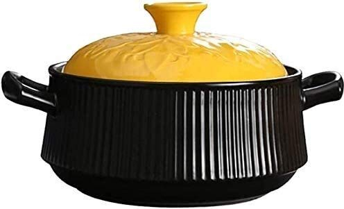 Olla de barro de cerámica para estofado, cazuela con tapa de olla caliente, cazuela de cerámica, ollas saludables, cazuela de barro con olla de cocción lenta (color: negro, tamaño: 4,23 cuartos)