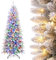 Yorbay Künstlicher Weihnachtsbaum Slim mit Beleuchtung LED Tannenbaum für Weihnachten-Dekoration, Schneebeflockt, Schmal, Weiß (Aufrüstungsmodell 210 cm)