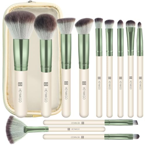 HEYMKGO Pinceles de Maquillaje 12PCS Set de Pinceles de Maquillaje Sintéticos Premium para Maquillaje de Sombras de Ojos y Labios con Bolsa de Viaje