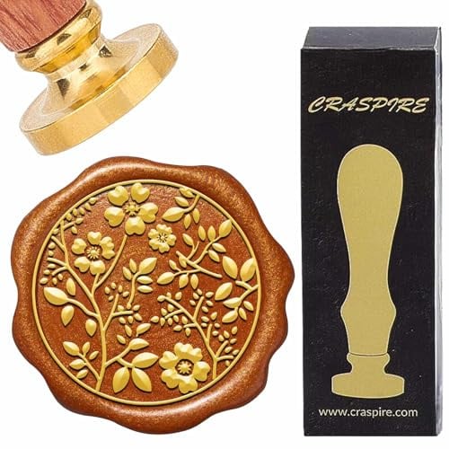 craspire Siegelwachsstempel Mit Blumenmotiv Pflanzenzweig Blätter Wachsstempel 30mm Vintage Abnehmbarer Messingstempelkopf Mit Retro Palisandergriff Für Hochzeitseinladungen Erntedankfest