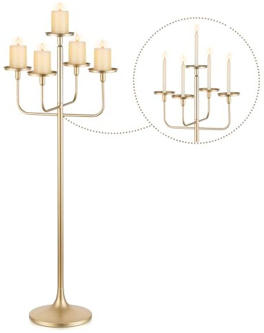 Sziqiqi Gold Candelabra Candle Holders: 122cm Tall Floor Standing Candelabra for Wedding Centrepiece - 5 Arm Candlestick Pillar Holders Large for Living Dining Room Fireplace Christmas Birthday Party