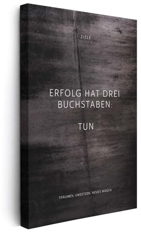 FOMACO Inspiring Art - Motivation Leinwand - 20x30 cm Hochformat - Erfolg hat drei Buchstaben: TUN - Schwarzgrau Betonoptik - Motivationsbild Wandbild Büro Sprüche Inspiration