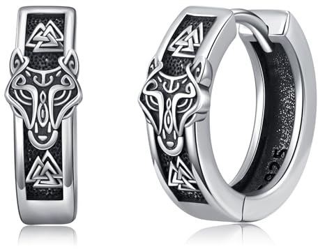 PARYFO Wolf Ohrringe 925 Sterling Silber Wikinger Wolf Creolen Ohrringe für Herren Keltische Creolen Herren Wikinger Schmuck Geschenke für Männer Damen Unisex, Sterling Silber