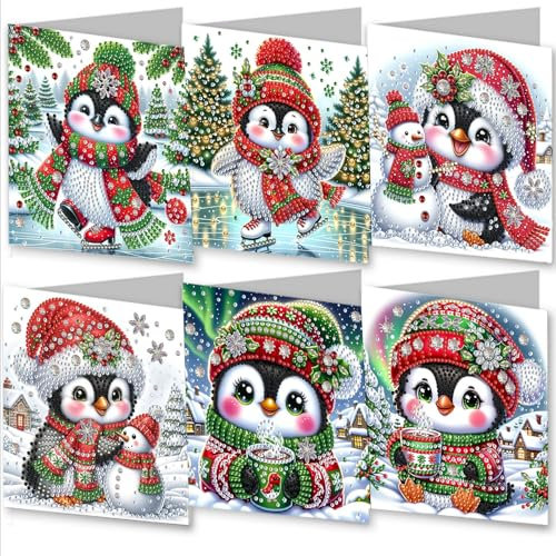 CXINLky 5D DIY Diamond Art Painting Karten, 2024 Neuheiten Weihnachten Diamond Art Karten, Diamond Art Painting Karten Weihnachten, Geschenkkarte Feiertags für Familie,Freunde-02-Pinguin