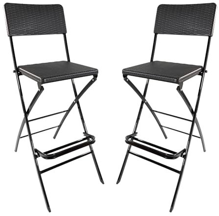 Lemodo Barhocker 2er Set, Klappbarer Barstuhl mit Fußstütze, Küchenhocker bis 120 kg belastbar, Bar Hocker mit Lehne und Sitzfläche aus Kunststoff in Rattanoptik, Barstühle