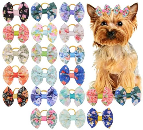 EIH1 20 Stück Hunde Haarschmuck Hundehaar-Schleifen mit Gummiband Haustiere Hundehaare Bögen Zubehör für Lange Haare Haustier Hunde Katze Welpen, Zufällige Farbe
