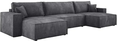 DomoHome XXL Wohnlandschaft U-Form Mit Schlaffunktion 330x130cm Ecksofa Mit Weichen Kissen Und Bettkasten, Hochwertiger Polsterung, Freistehendes Sofa 377x143x83cm Gray