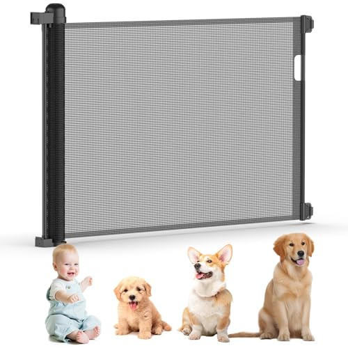Kuro sagol Treppengitter Ausziehbar 150cm Treppenschutzgitter Ausziehbar Mit Schloss Einhändig Bedienbar Baby Hunde Sicherheitsgitter für Wohnung Treppen Türen Innen Außen, Schwarz
