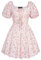 Damen Sommerkleid Gesmokt Rockabilly Corsagenkleid A Linie Blumenkleid Flowy Party Kleid Rosa Blumen XXL