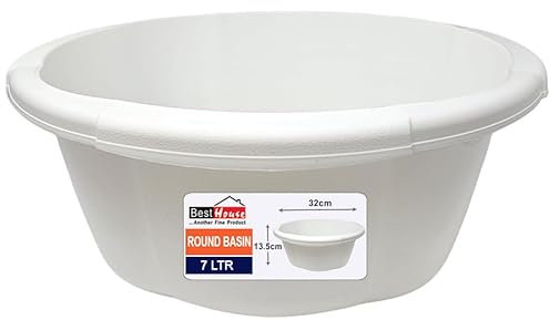 Best House | Round Basin | Kitchen Washing Up Bowl | 7 Litres | White | 1 Pc | Multipurpose Bath Tub/Washing Tub for Kitchen, Bathroom, and Household Use (Pack of 1)