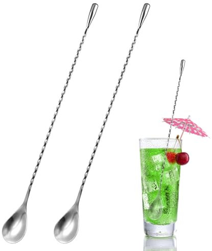 2 Piezas Cuchara Mezcladora de Acero Inoxidable, 30cm/12in Agitador Torcido de Cóctel Largo, Cuchara de Mezcla Espiral, Cuchara Mezcladora para Remover Bebida Combinada, para Cócteles, Batidos, Café