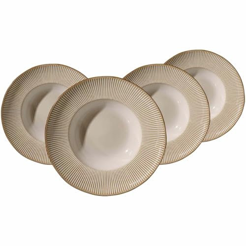 Ritzenhoff & Breker Nerano Pastateller 30,5 cm, 4er Set, Tiefe Servierteller im mediterranen Look, Steingut, Spülmaschinenfest, Beige