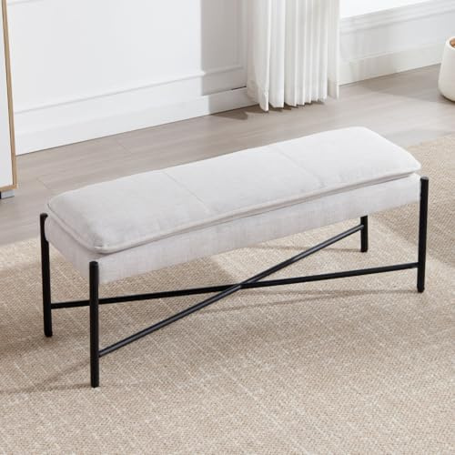 Ya-Home Sitzbank, gepolsterte Bettbank aus Leinen, Braun | Flurbank Ottoman, mit Metallgestell, Polsterbank Schlafzimmerbank für Schlafzimmer & Wohnzimmer