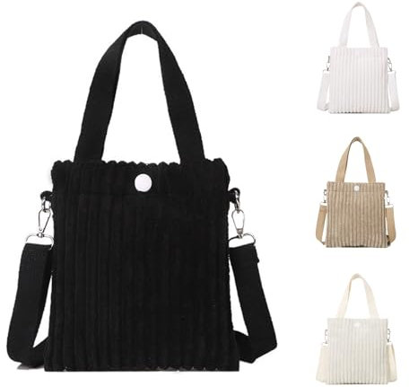 JENCVNL Umhängetasche Damen Cord Kleine Crossbody Bag Klein Tote Bag Handtasche Schultertasche Casual mit Verstellbarer Schultergurt Handytasche zum Umhängen für Tägliche Reisen Termine (Schwarz)
